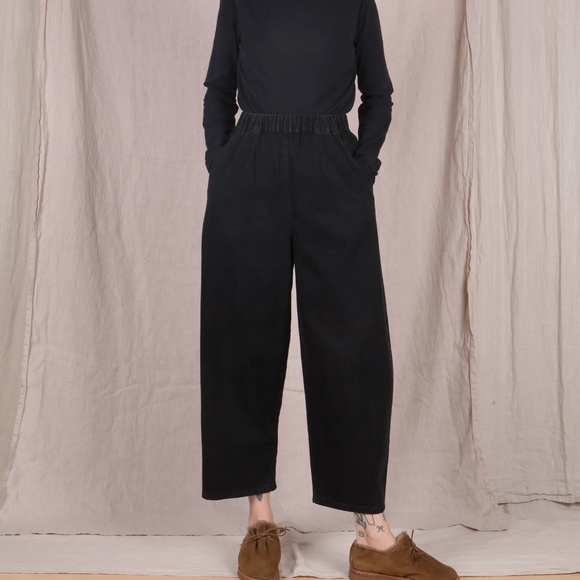 MICAELA GREG The Barrel Pant In Faded Black Iconic Curved Leg Cotton Denim XL - Picture 6 of 16